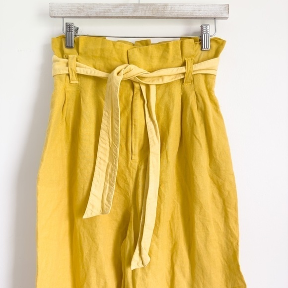 Zara Yellow Linen Wide Leg Paper Bag Cropped Palazzo Pants sz XS - Picture 16 of 16